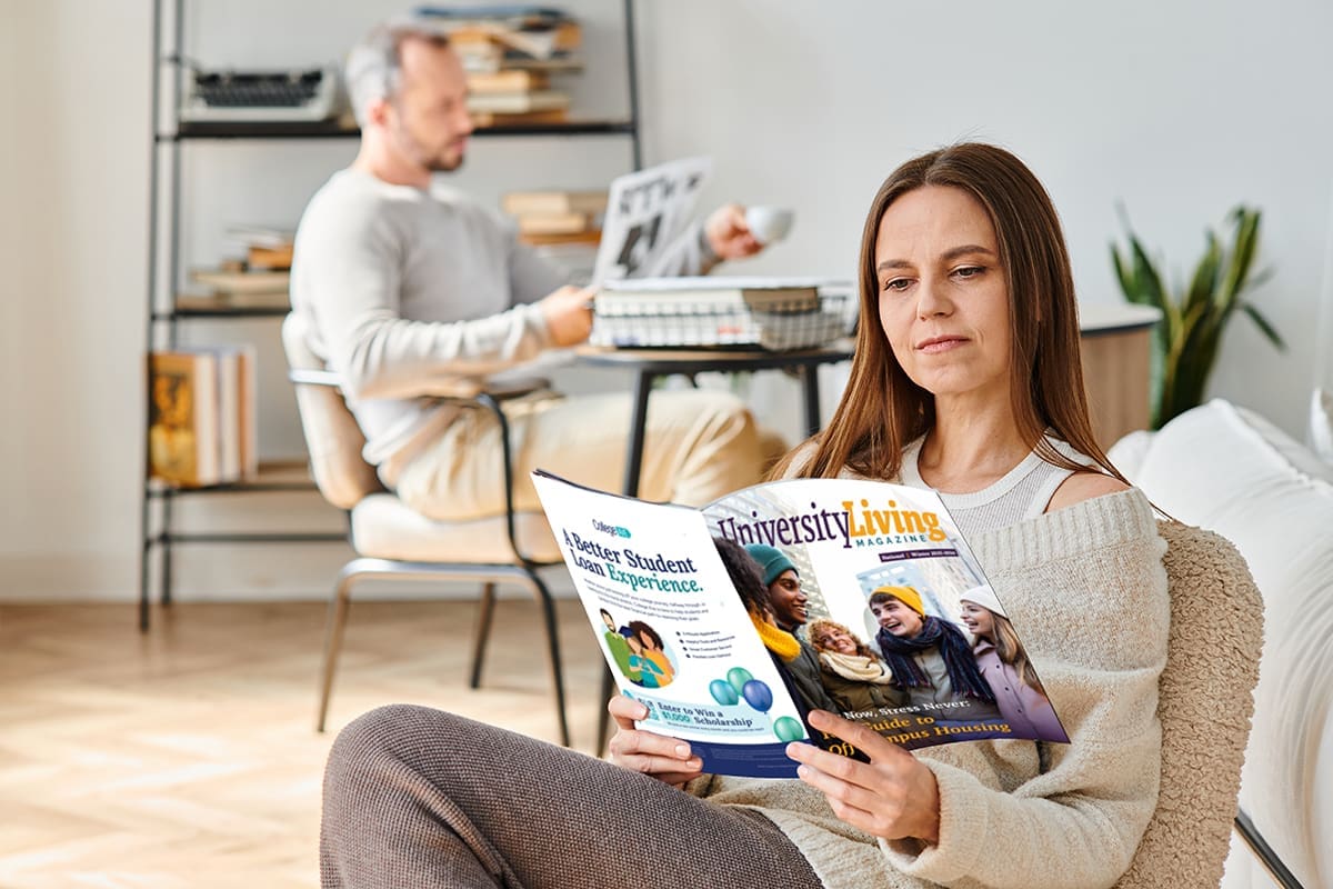 parents reading University Living Magazine